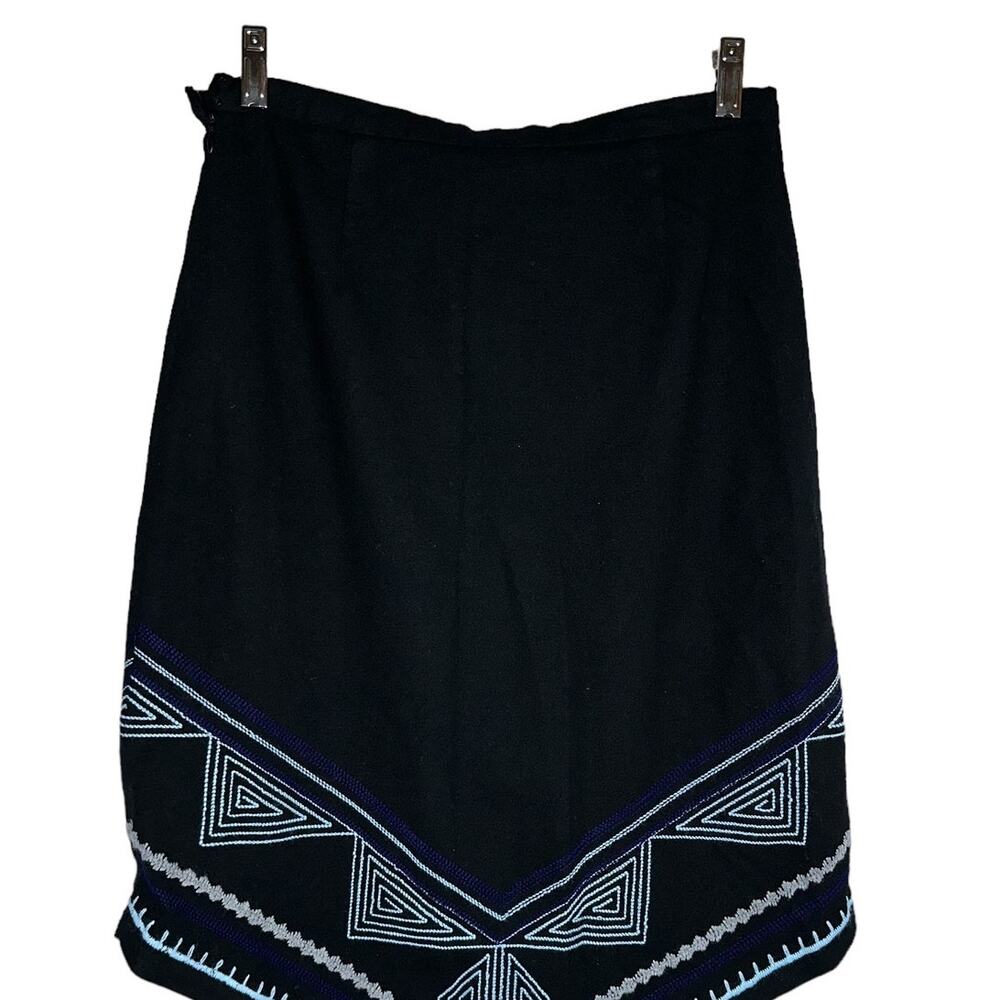Oscar de la Renta Vintage Asymmetric Wool Blend Embroidered Skirt Size 10 - Picture 2 of 8